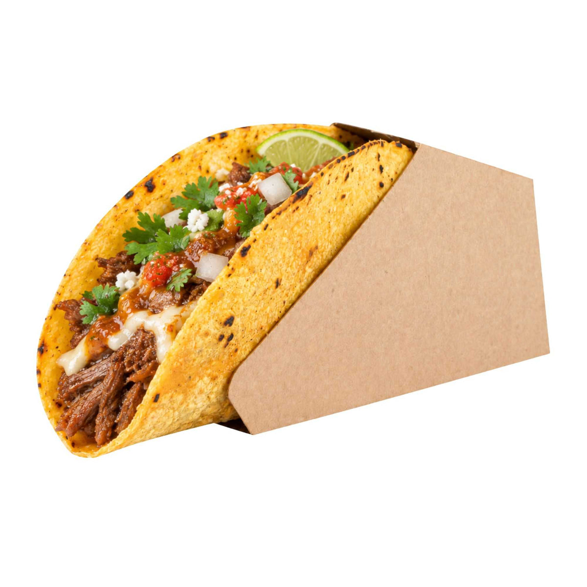 Bio Tek Kraft Paper Small Taco Holder - Greaseproof - 4" x 1 1/4" x 2 1/4" - 200 count box
