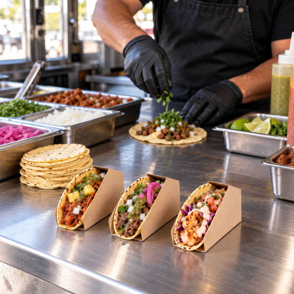 Bio Tek Kraft Paper Small Taco Holder - Greaseproof - 4" x 1 1/4" x 2 1/4" - 200 count box