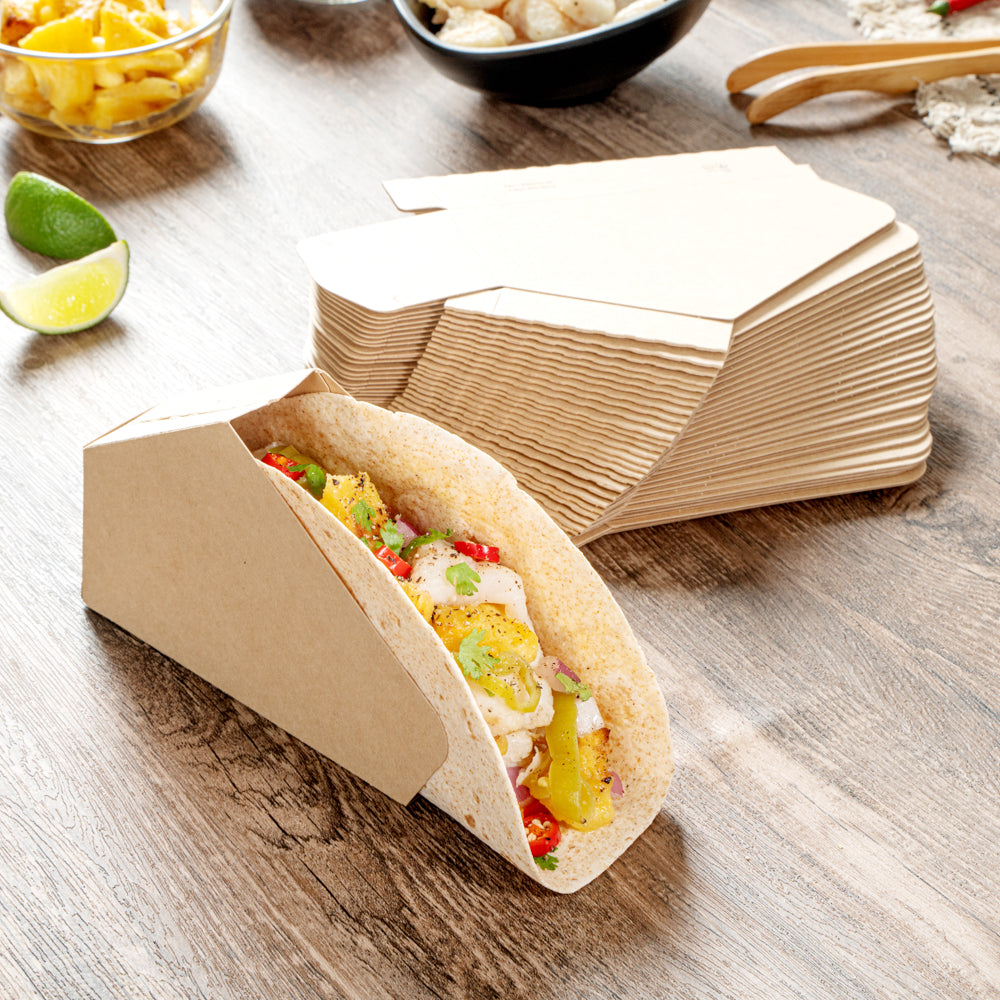 Taco Box Paper Bio Tek Kraft Paper Large Taco Holder - Greaseproof - 6 1/4