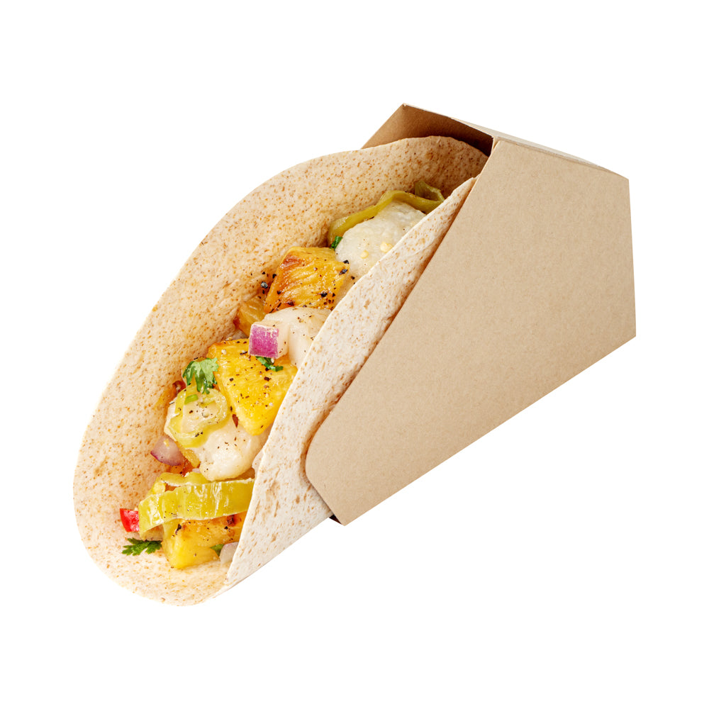 Taco Box Paper Bio Tek Kraft Paper Large Taco Holder - Greaseproof - 6 1/4