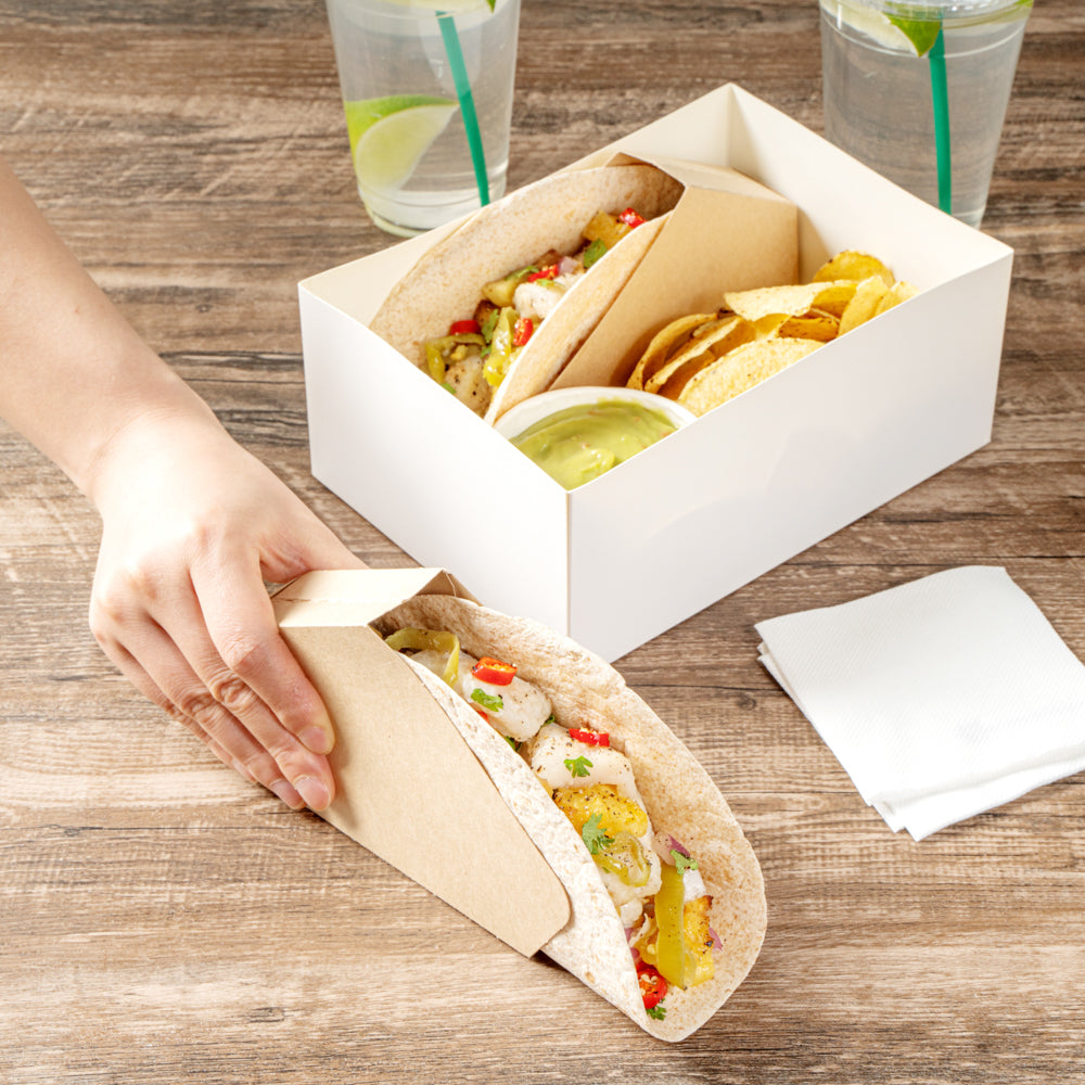 Taco Box Paper Bio Tek Kraft Paper Large Taco Holder - Greaseproof - 6 1/4