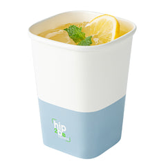 Hip 2 Be Square 12 oz White and Blue Paper Hot / Cold Drinking Cup - Single Wall - 3 1/4