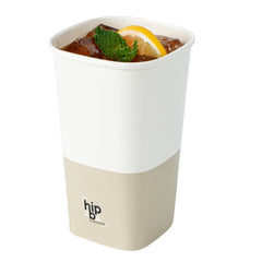 Hip 2 Be Square 16 oz White and Taupe Paper Hot / Cold Drinking Cup - Single Wall - 3 1/4