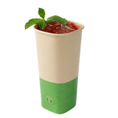 Hip 2 Be Square 22 oz Kraft and Green Paper Hot / Cold Drinking Cup - Single Wall - 3 1/4