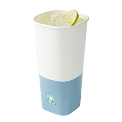 Hip 2 Be Square 22 oz White and Blue Paper Hot / Cold Drinking Cup - Single Wall - 3 1/4