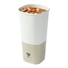 Hip 2 Be Square 22 oz White and Taupe Paper Hot / Cold Drinking Cup - Single Wall - 3 1/4