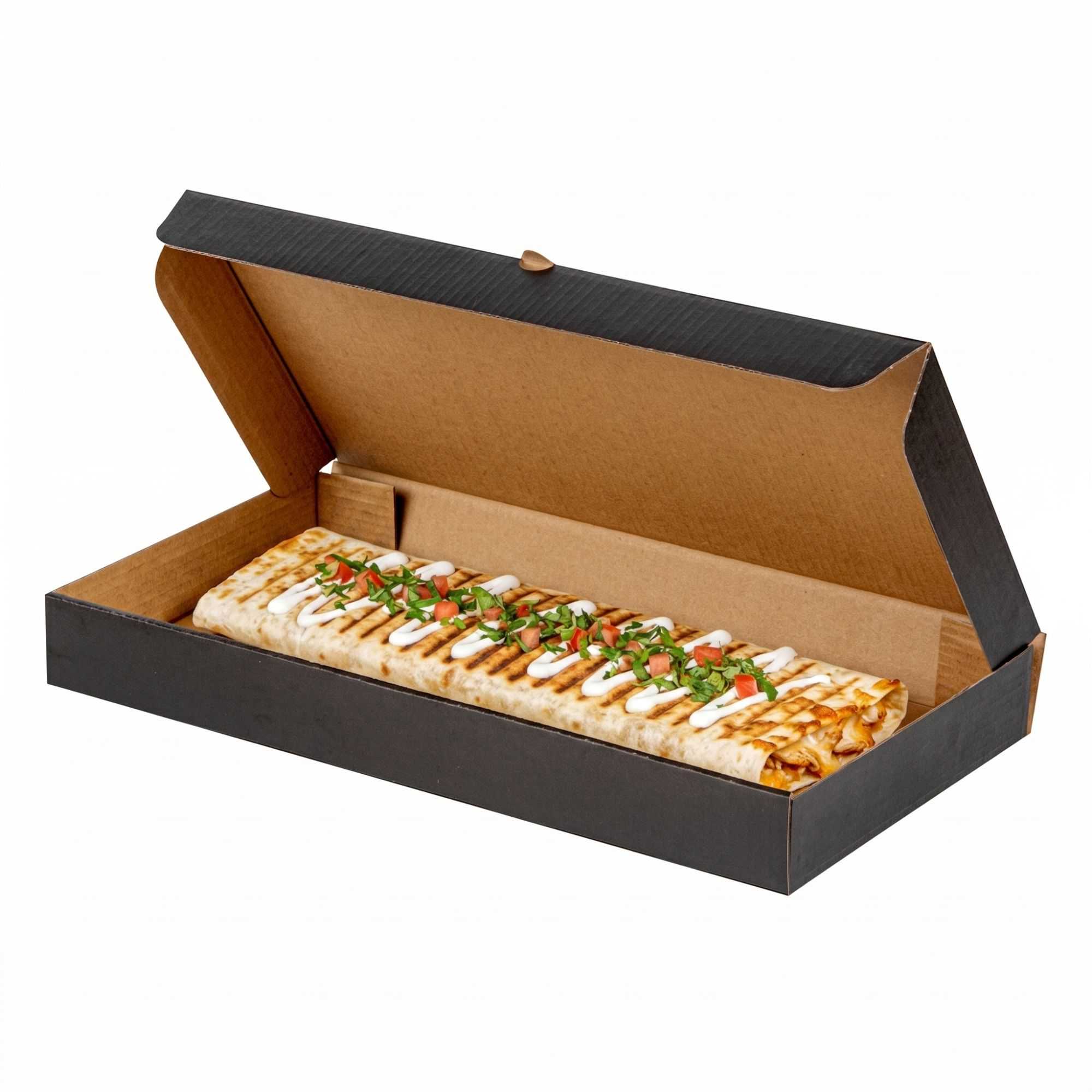 Eco Pie Kraft and Black Paper Corrugated Flatbread Box - 14" x 7" x 1 1/2" - 50 count box