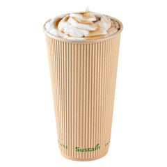 Sustain 20 oz Kraft Paper Coffee Cup - PLA Lining, Compostable, Ripple Wall - 3 1/2