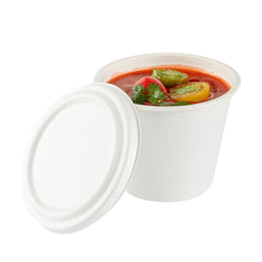 Pulp Safe No PFAS Added Round White Sugarcane / Bagasse Lid - Home Compostable, Fits 15 oz Soup Cup - 100 count box