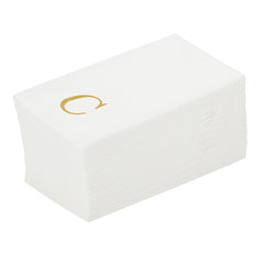 Luxenap Rectangle Gold Letter C White Paper Linen-Feel Guest Towel - Air Laid, Sans Serif Font - 15 3/4