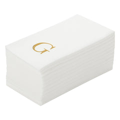 Luxenap Rectangle Gold Letter G White Paper Linen-Feel Guest Towel - Air Laid, Sans Serif Font - 15 3/4