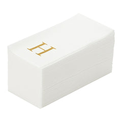 Luxenap Rectangle Gold Letter H White Paper Linen-Feel Guest Towel - Air Laid, Sans Serif Font - 15 3/4