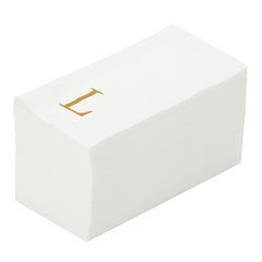 Luxenap Rectangle Gold Letter L White Paper Linen-Feel Guest Towel - Air Laid, Sans Serif Font - 15 3/4