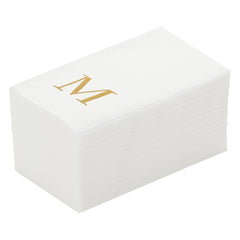 Luxenap Rectangle Gold Letter M White Paper Linen-Feel Guest Towel - Air Laid, Sans Serif Font - 15 3/4