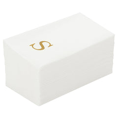 Luxenap Rectangle Gold Letter S White Paper Linen-Feel Guest Towel - Air Laid, Sans Serif Font - 15 3/4