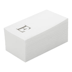 Luxenap Rectangle Silver Letter E White Paper Linen-Feel Guest Towel - Air Laid, Sans Serif Font - 15 3/4