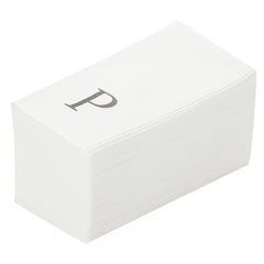 Luxenap Rectangle Silver Letter P White Paper Linen-Feel Guest Towel - Air Laid, Sans Serif Font - 15 3/4