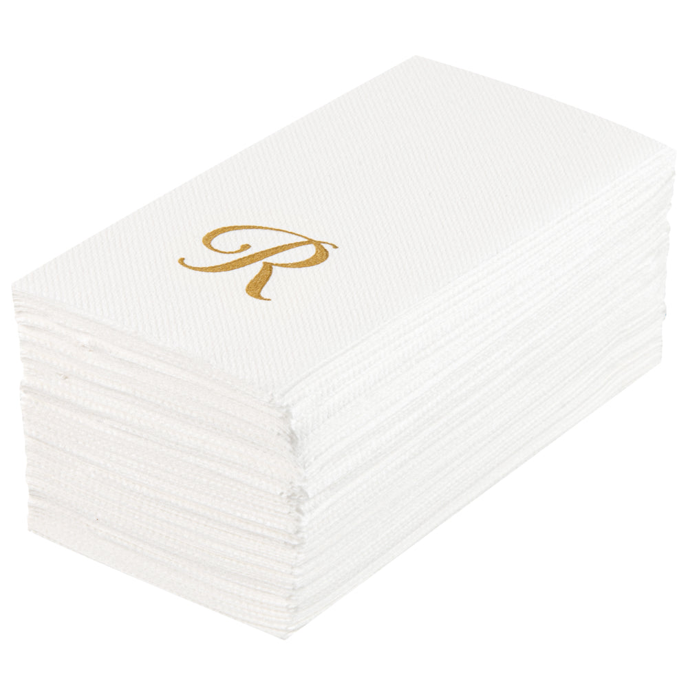 Luxenap Rectangle Gold Letter R White Paper Linen-Feel Guest Towel ...