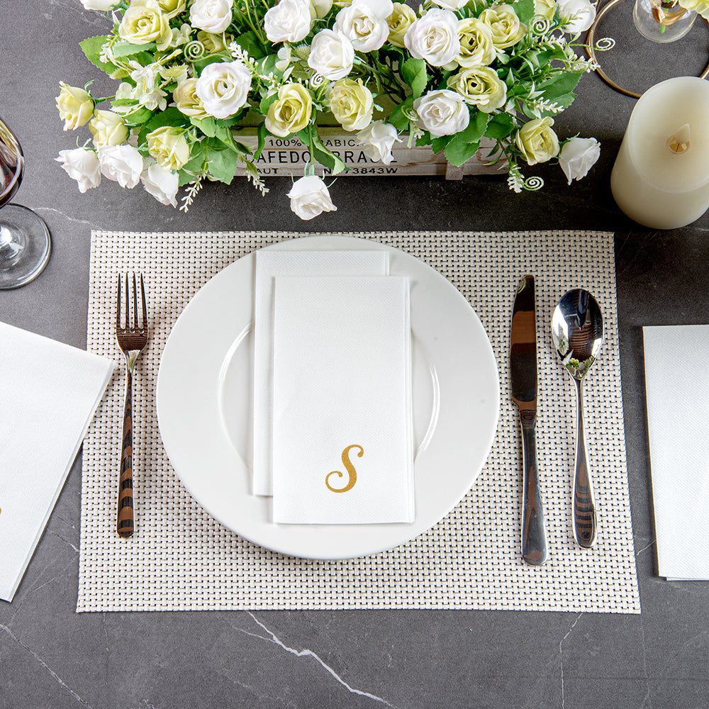 Luxenap Rectangle Gold Letter S White Paper Linen-Feel Guest Towel ...