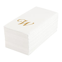 Luxenap Rectangle Gold Letter W White Paper Linen-Feel Guest Towel - Air Laid, Cursive Font - 15 3/4