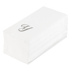 Luxenap Rectangle Silver Letter Y White Paper Linen-Feel Guest Towel - Air Laid, Cursive Font - 15 3/4