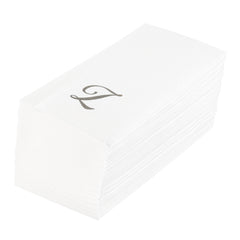 Luxenap Rectangle Silver Letter Z White Paper Linen-Feel Guest Towel - Air Laid, Cursive Font - 15 3/4