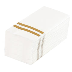 Luxenap Rectangle Gold Striped White Paper Linen-Feel Guest Towel - Air Laid - 15 3/4