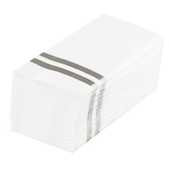 Luxenap Rectangle Silver Striped White Paper Linen-Feel Guest Towel - Air Laid - 15 3/4