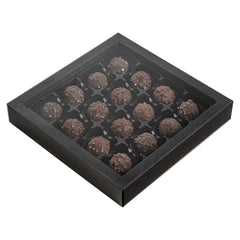 Sweet Vision Square Black Paper Candy / Chocolate Boxes - 16 Compartments - 9
