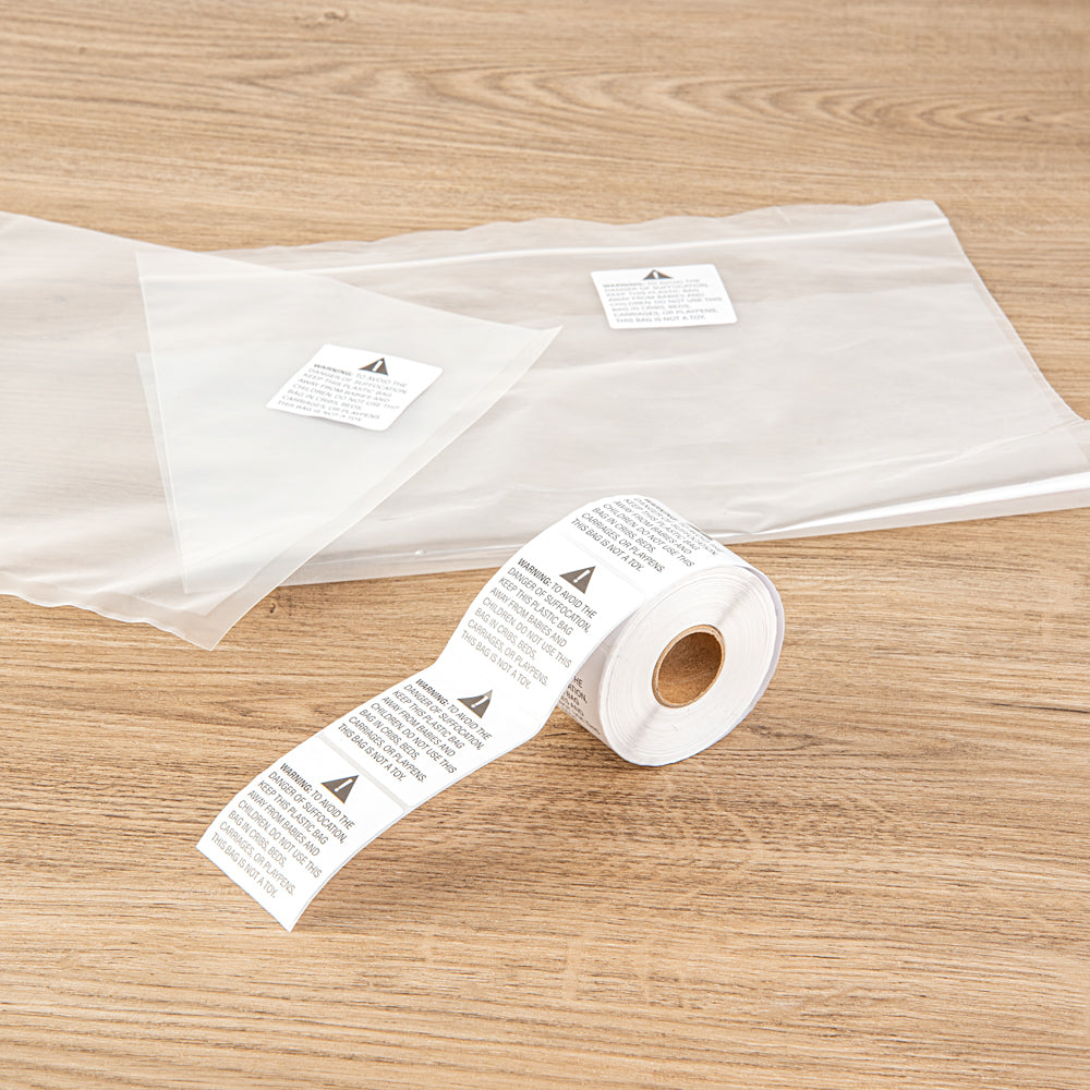 Label Tek White Paper Suffocation Warning Label - 2" x 2" - 500 count roll