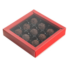 Sweet Vision Square Red Paper Candy / Chocolate Boxes - 9 Compartments - 7 1/4