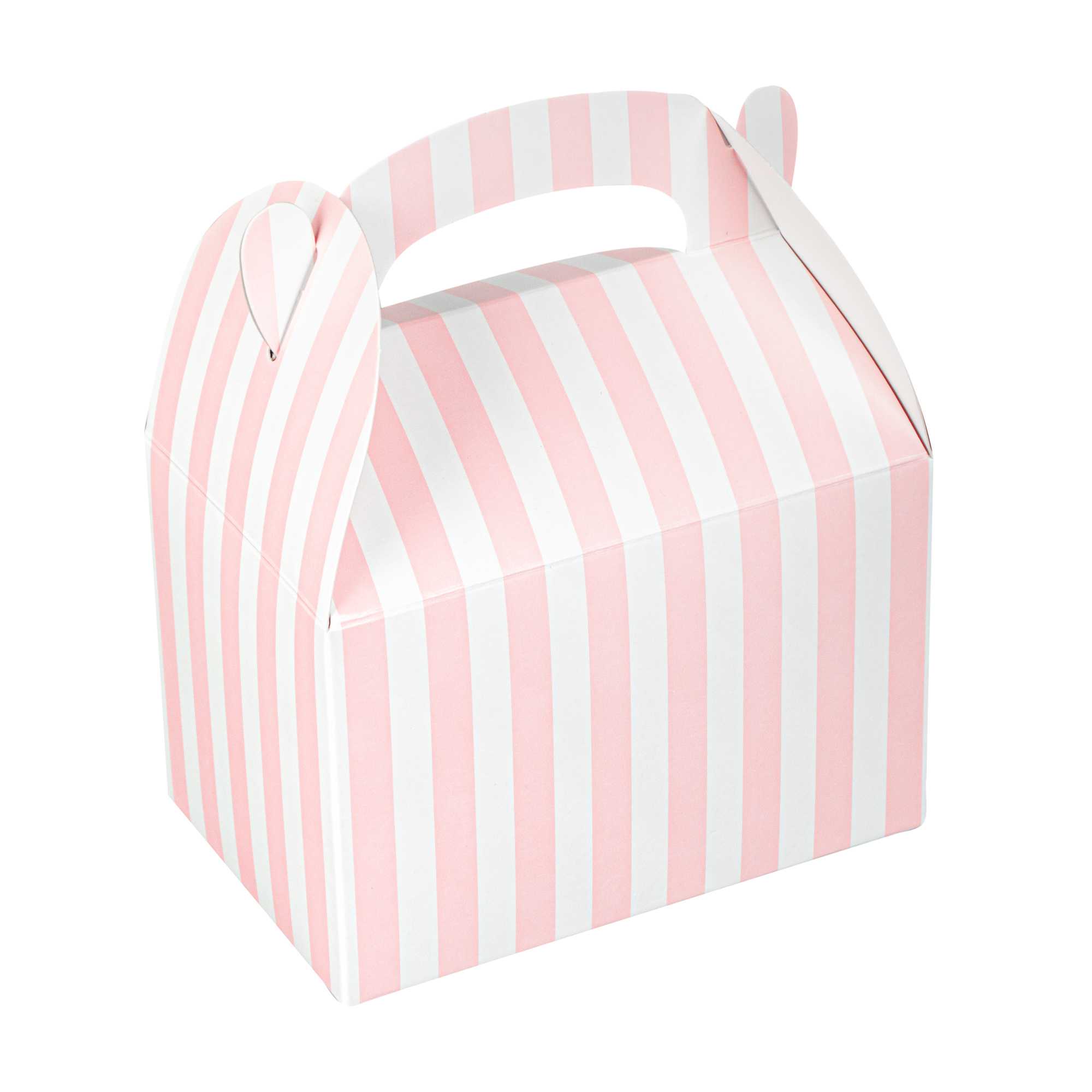 Bio Tek Pink & White Stripe Paper Gable Box / Take Out Container - Compostable - 4" x 2 1/2" x 2 1/2" - 1000 count box