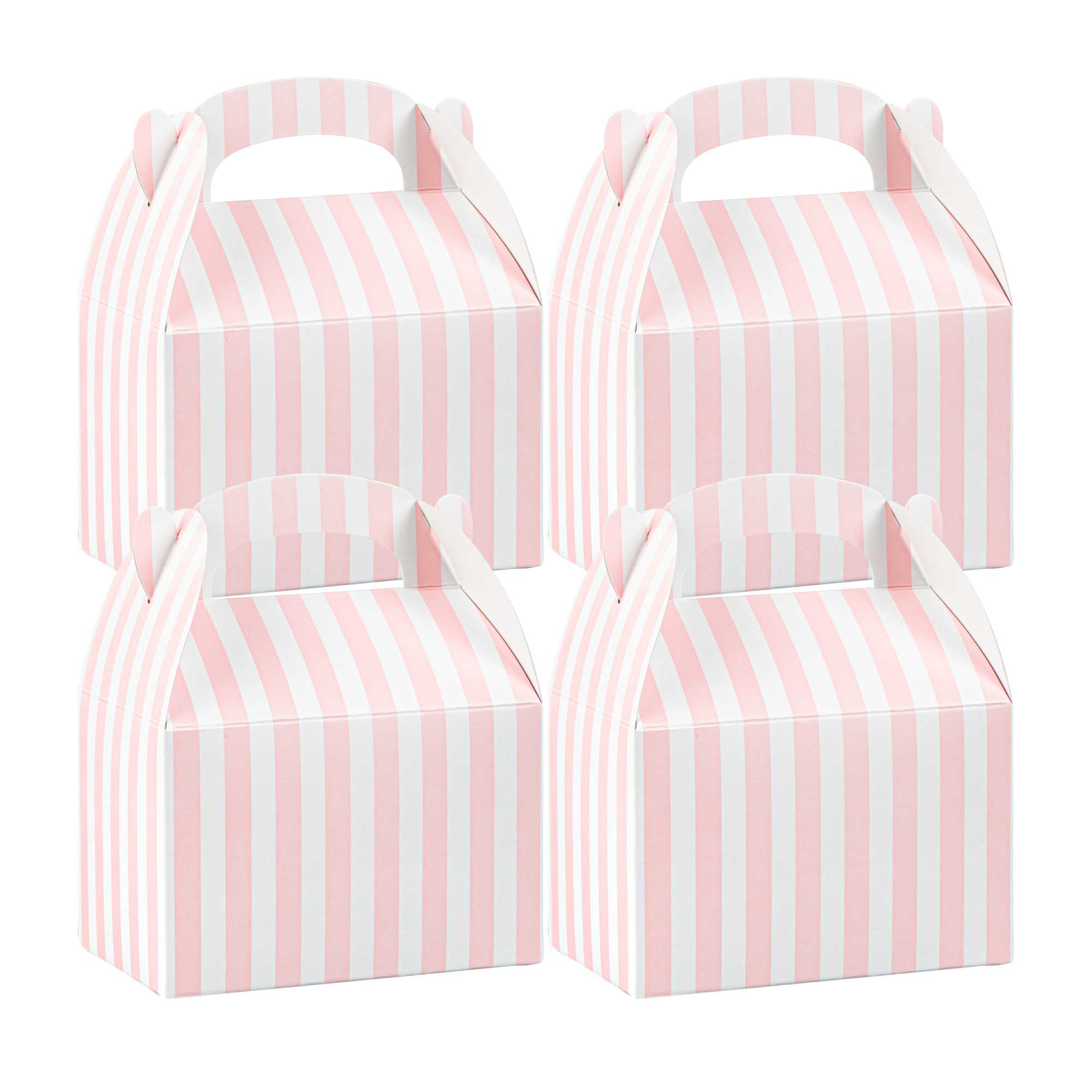 Bio Tek Pink & White Stripe Paper Gable Box / Take Out Container - Compostable - 4" x 2 1/2" x 2 1/2" - 1000 count box