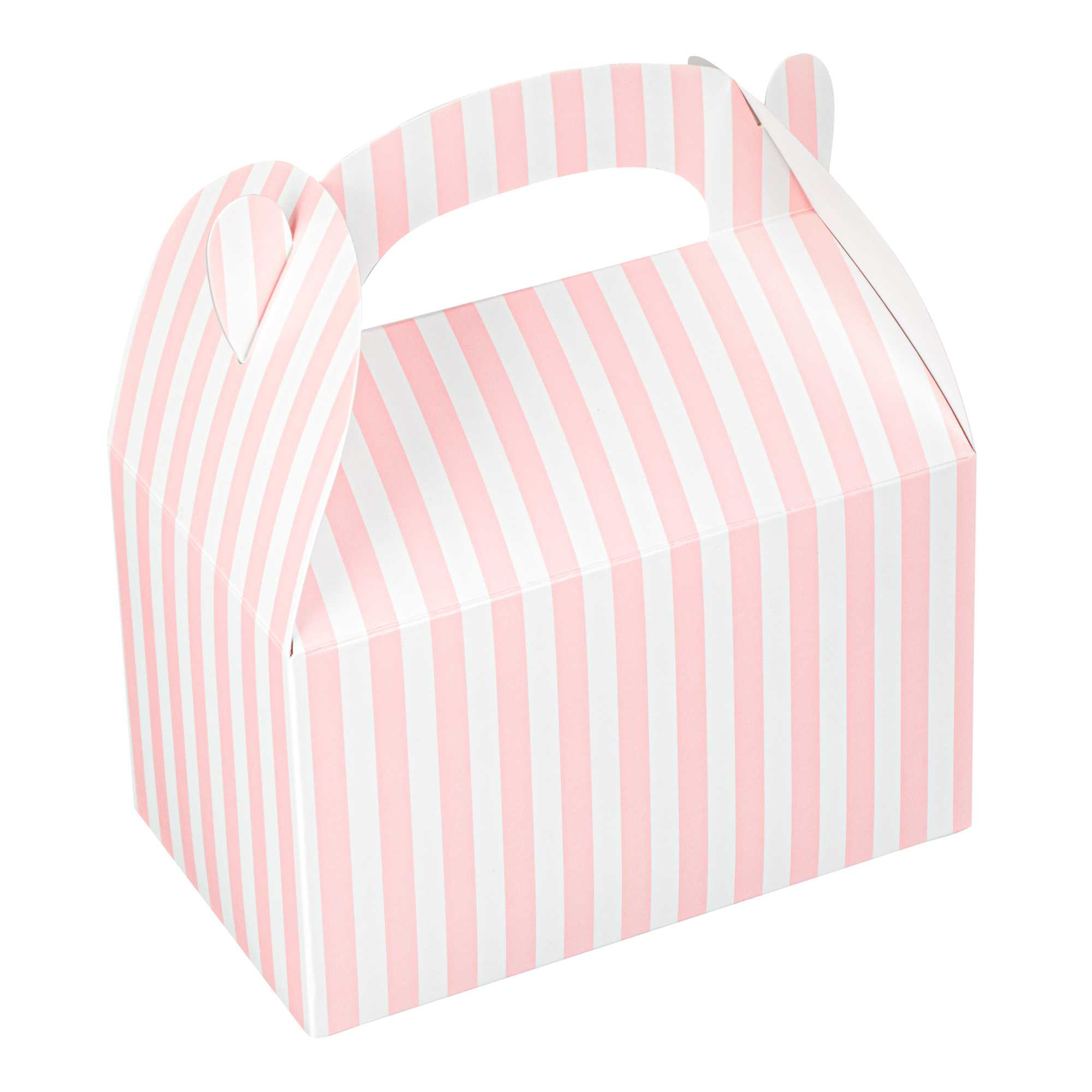 Bio Tek Pink & White Stripe Paper Gable Box / Take Out Container - Compostable - 6" x 3 1/2" x 3 1/2" - 400 count box