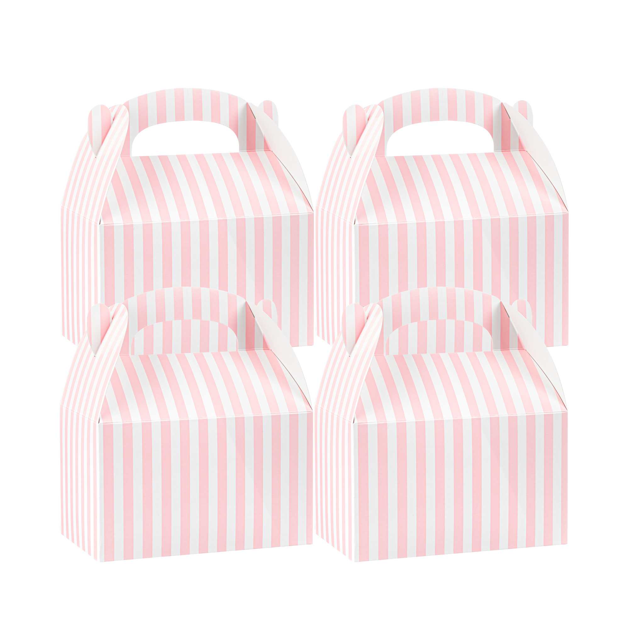 Bio Tek Pink & White Stripe Paper Gable Box / Take Out Container - Compostable - 6" x 3 1/2" x 3 1/2" - 400 count box