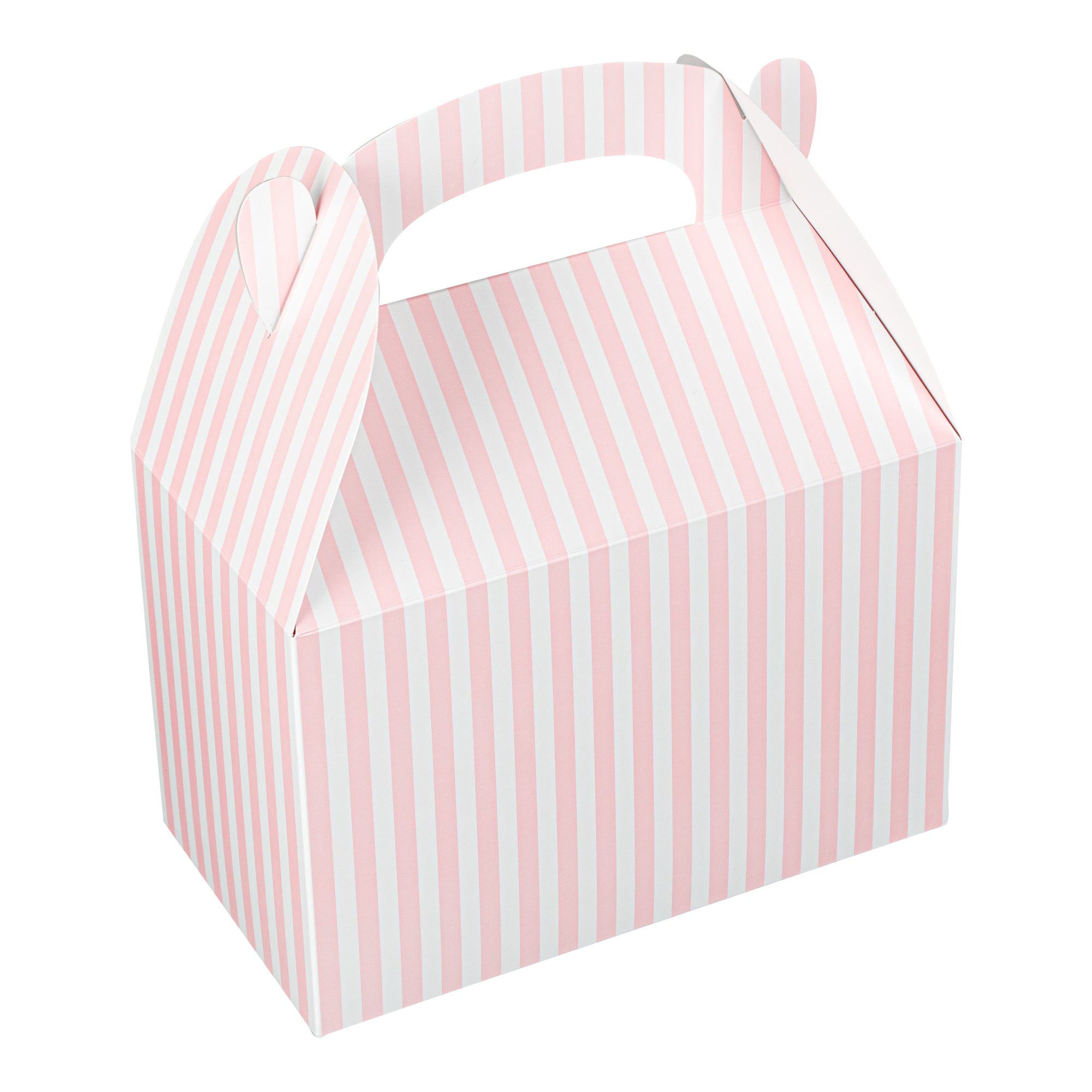 Bio Tek Pink & White Stripe Paper Gable Box / Take Out Container - Compostable - 8 1/2" x 4 3/4" x 5 1/2" - 100 count box