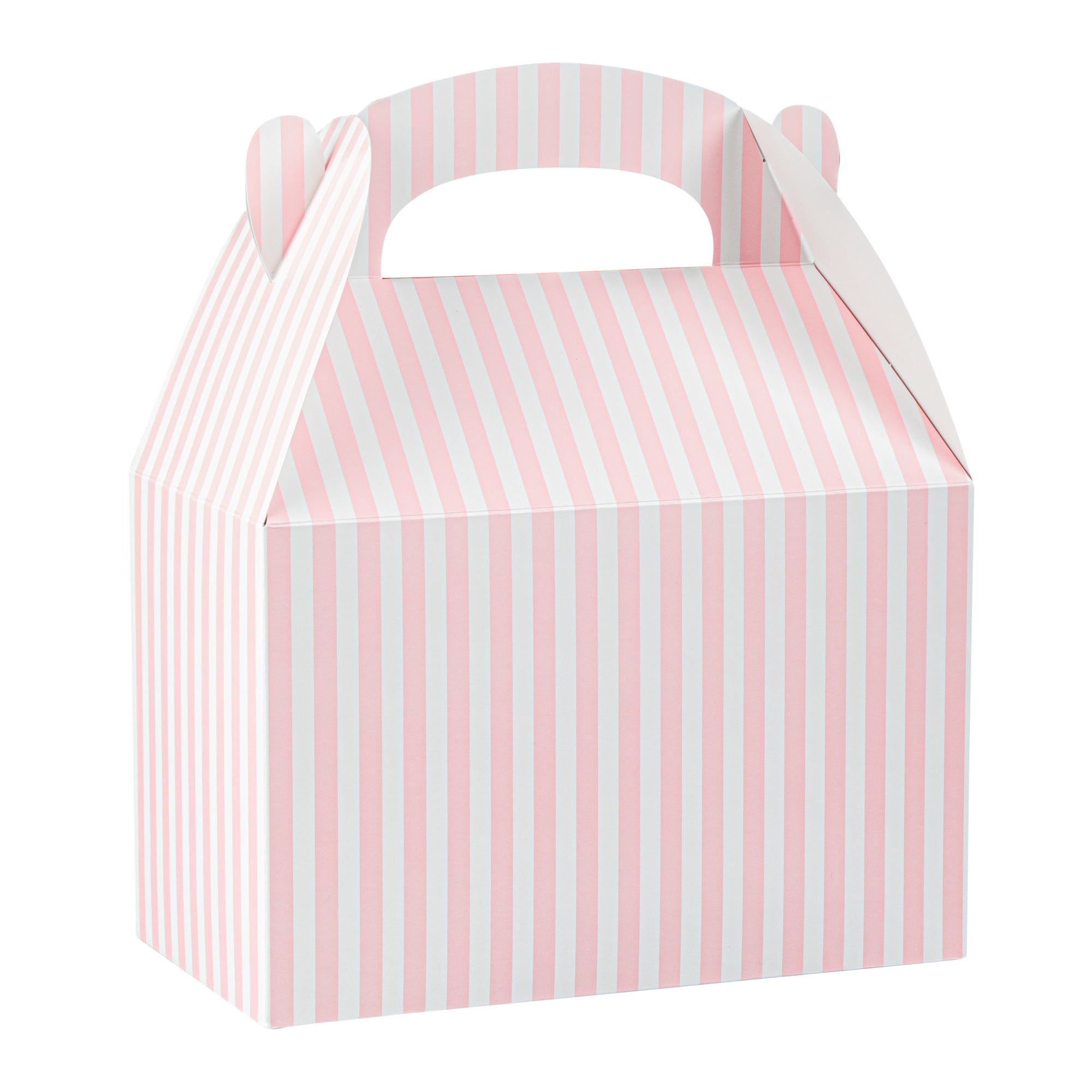 Bio Tek Pink & White Stripe Paper Gable Box / Take Out Container - Compostable - 8 1/2" x 4 3/4" x 5 1/2" - 100 count box