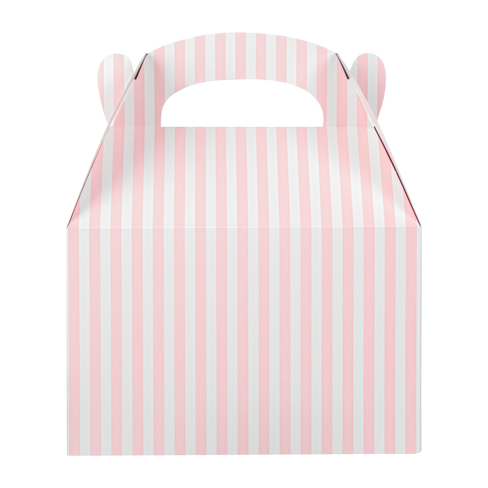 Bio Tek Pink & White Stripe Paper Gable Box / Take Out Container - Compostable - 8 1/2" x 4 3/4" x 5 1/2" - 100 count box