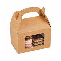 Bio Tek Kraft Paper Gable Box / Take Out Container - Greaseproof, with Window - 4