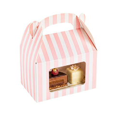 Bio Tek Pink & White Stripe Paper Gable Box / Take Out Container - with Window - 4