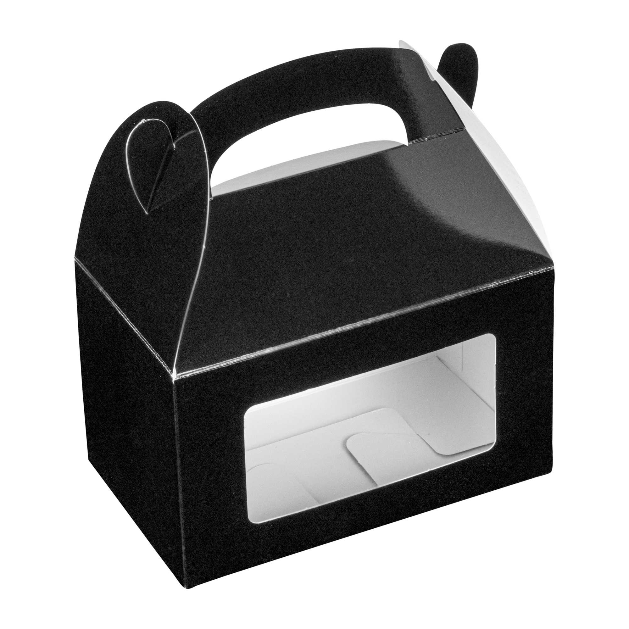 Bio Tek Black Paper Gable Box / Take Out Container - Greaseproof, with Window - 6" x 3 1/2" x 3 1/2" - 400 count box