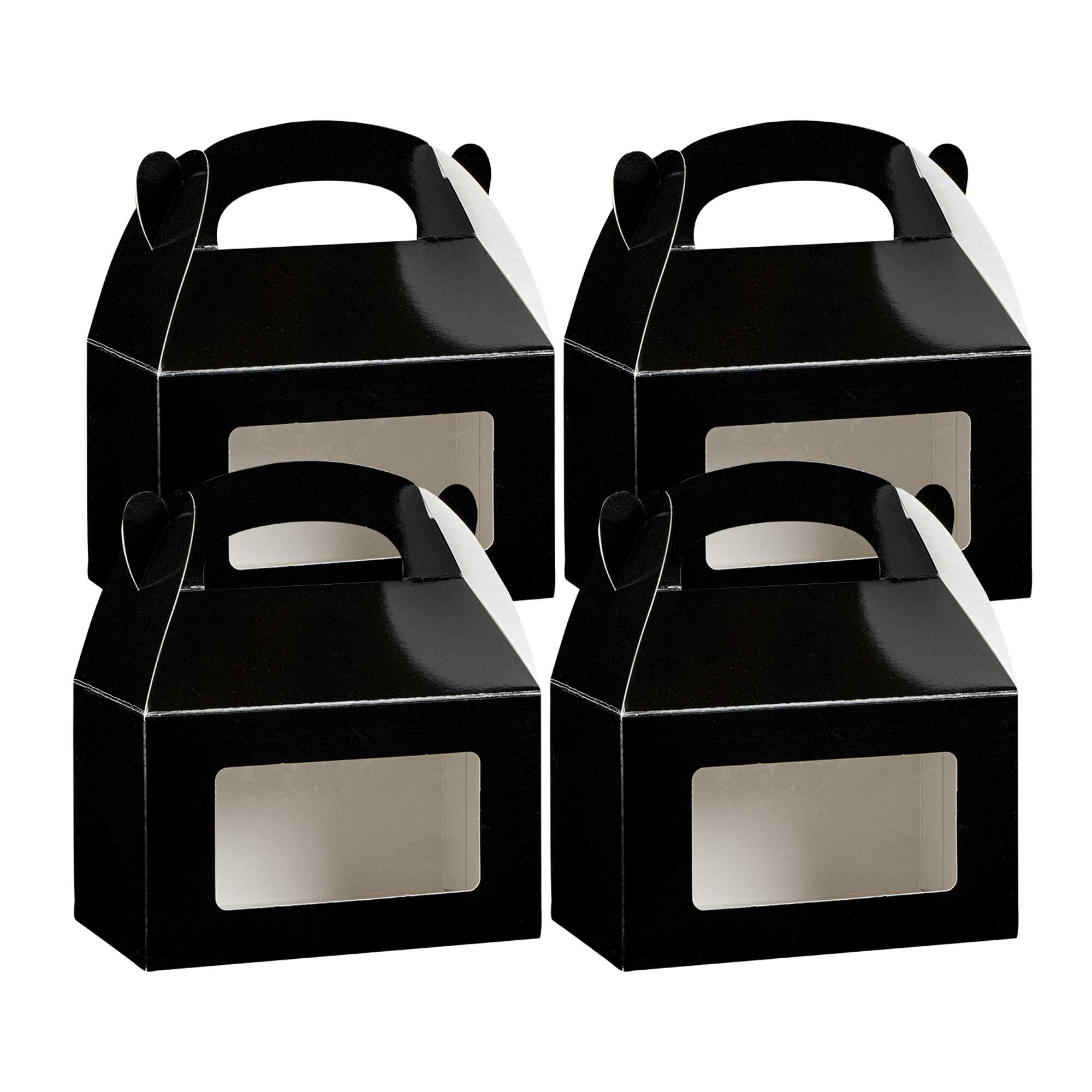 Bio Tek Black Paper Gable Box / Take Out Container - Greaseproof, with Window - 6" x 3 1/2" x 3 1/2" - 400 count box