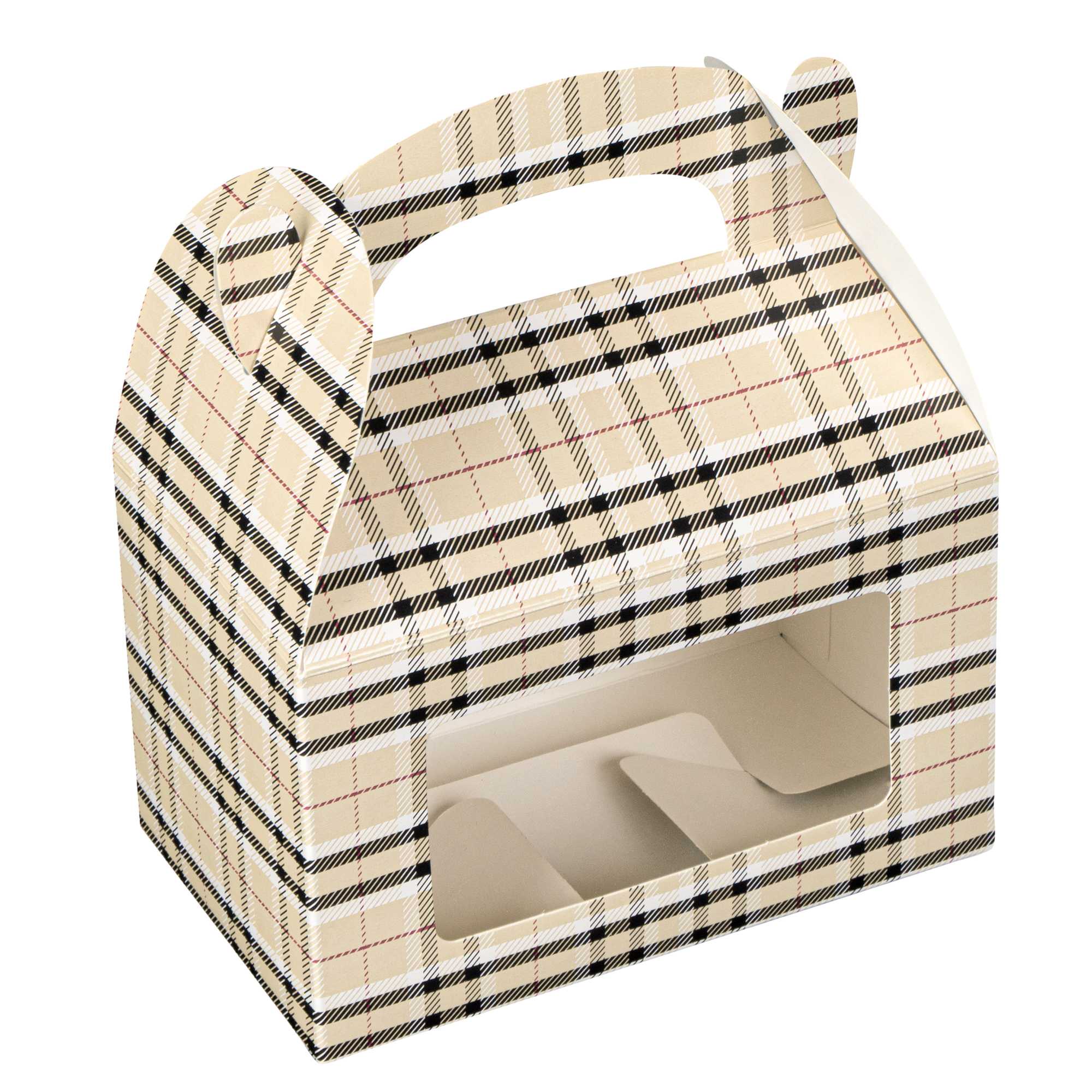 Bio Tek Plaid Paper Gable Box / Take Out Container - with Window - 6" x 3 1/2" x 3 1/2" - 400 count box