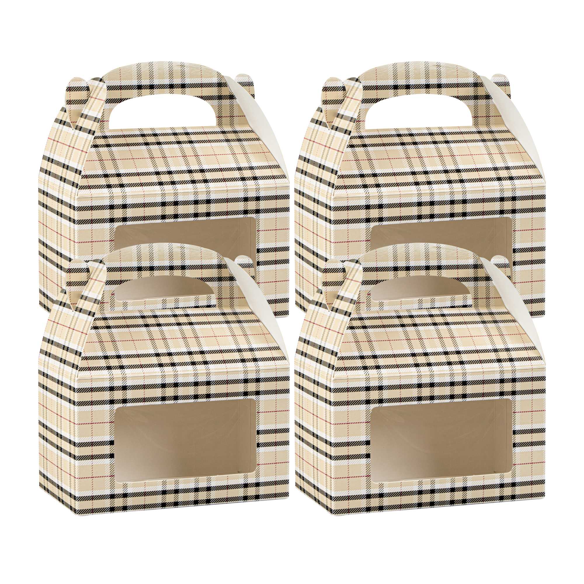 Bio Tek Plaid Paper Gable Box / Take Out Container - with Window - 6" x 3 1/2" x 3 1/2" - 400 count box