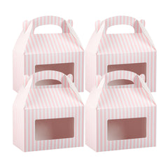 Bio Tek Pink & White Stripe Paper Gable Box / Lunch Box - with Window - 8 1/2