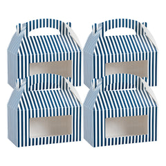 Bio Tek Blue & White Stripe Paper Gable Box / Lunch Box - with Window - 9 1/2