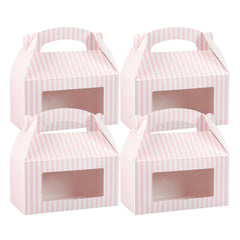 Bio Tek Pink & White Stripe Paper Gable Box / Lunch Box - with Window - 9 1/2
