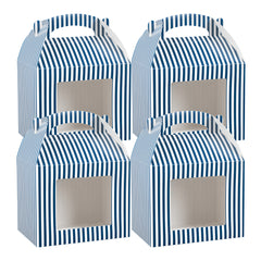 Bio Tek Blue & White Stripe Paper Gable Box / Lunch Box - with Window - 10