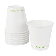 Sustain 9 oz White Paper Cold Cup - PLA Lining, Compostable - 3 1/2