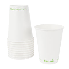 Sustain 12 oz White Paper Cold Cup - PLA Lining, Compostable - 3 1/2